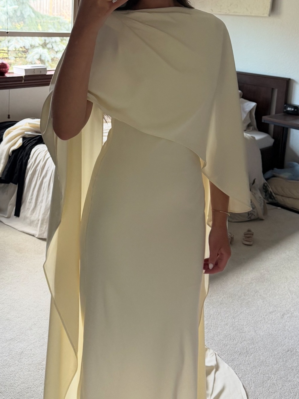 ASOS DESIGN Bridal cape overlay low back wedding maxi dress in ivory
